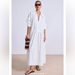 NWT Apiece Apart Collared White Maxi Drop Waist Cotton Dress
